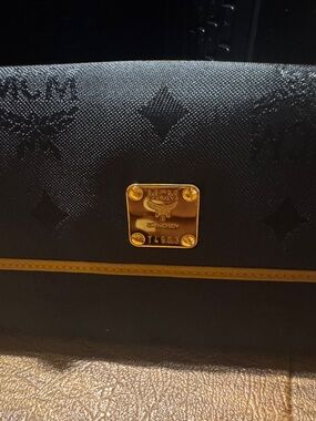 MCM Black Wallet with Gold Plate and Trim